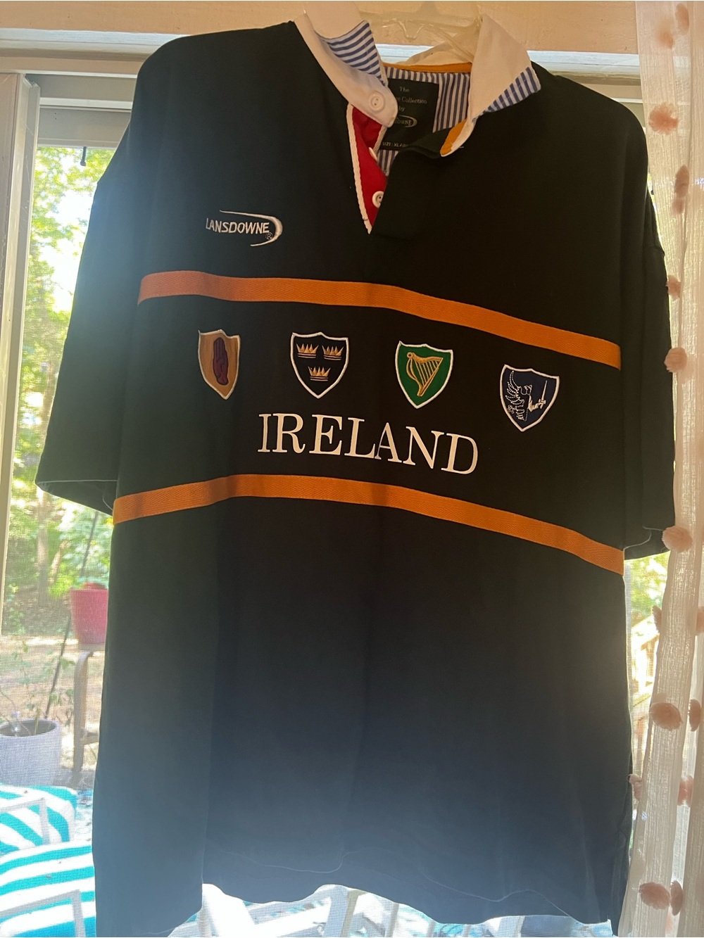 Vintage Lansdowne Ireland Rugby-Style Polo Shirt - Black with Orange Stripes